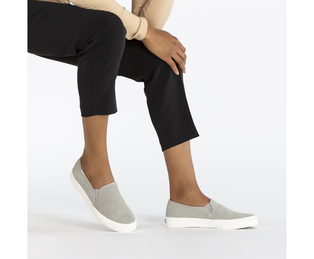 Slip On Γυναικεια - Keds Double Decker Perf Suede - Γκρι - BJIAO0592